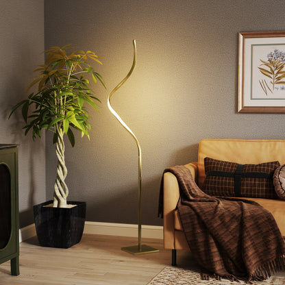 LED Spiral Floor Lamp with 3 Adjustable Brightness and Foot Switch, Gold