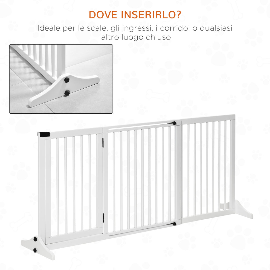 PAWHUT DOG CANCELLINE ADJUSTABLE Size with 3 panels, in pine wood, 113-166x36x71 cm, white - Borgè