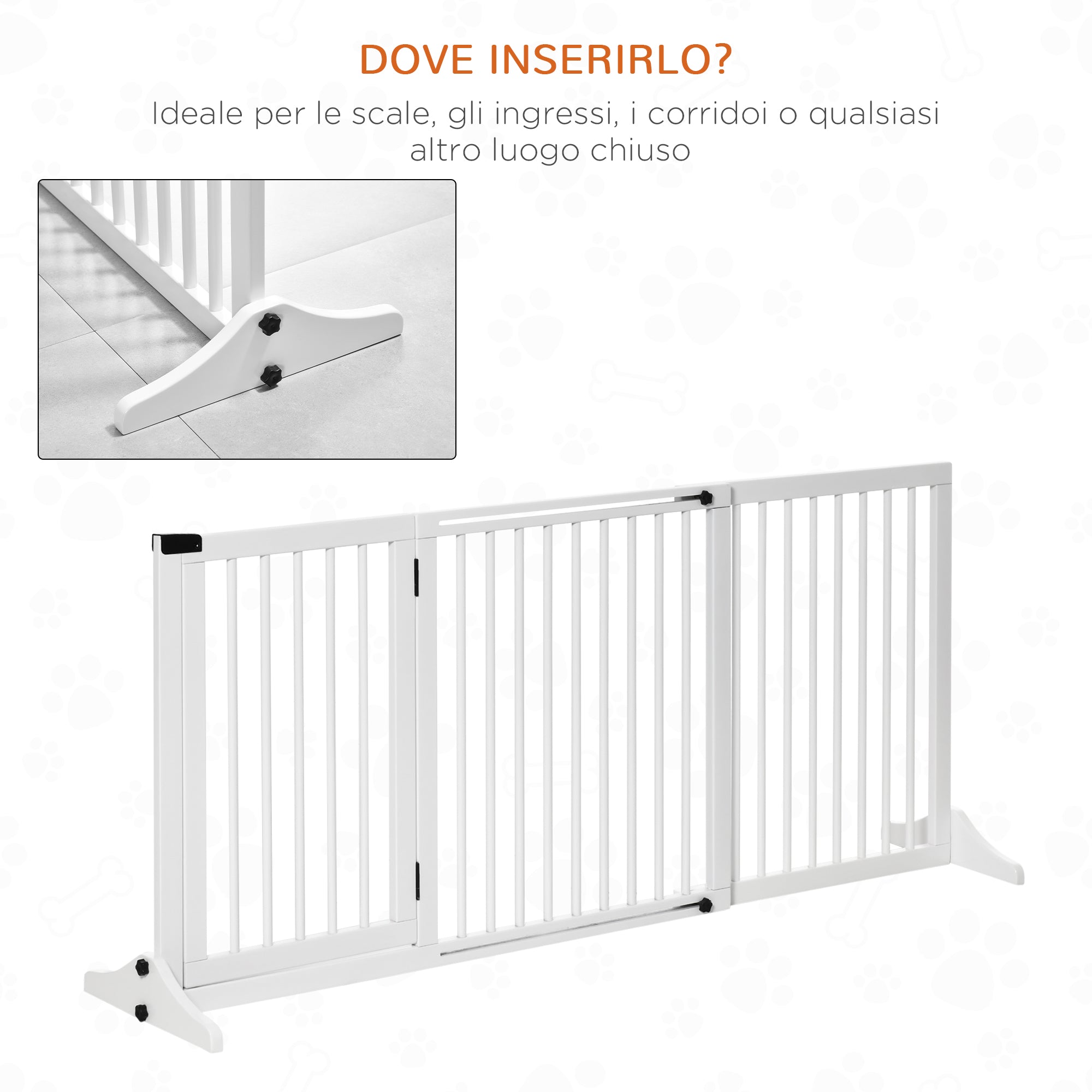 PAWHUT DOG CANCELLINE ADJUSTABLE Size with 3 panels, in pine wood, 113-166x36x71 cm, white - Borgè