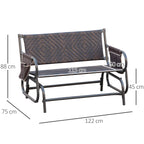 2-Seater Rattan and Steel Garden Swing Bench with Side Pockets, 122x75x88cm Brown and Black
