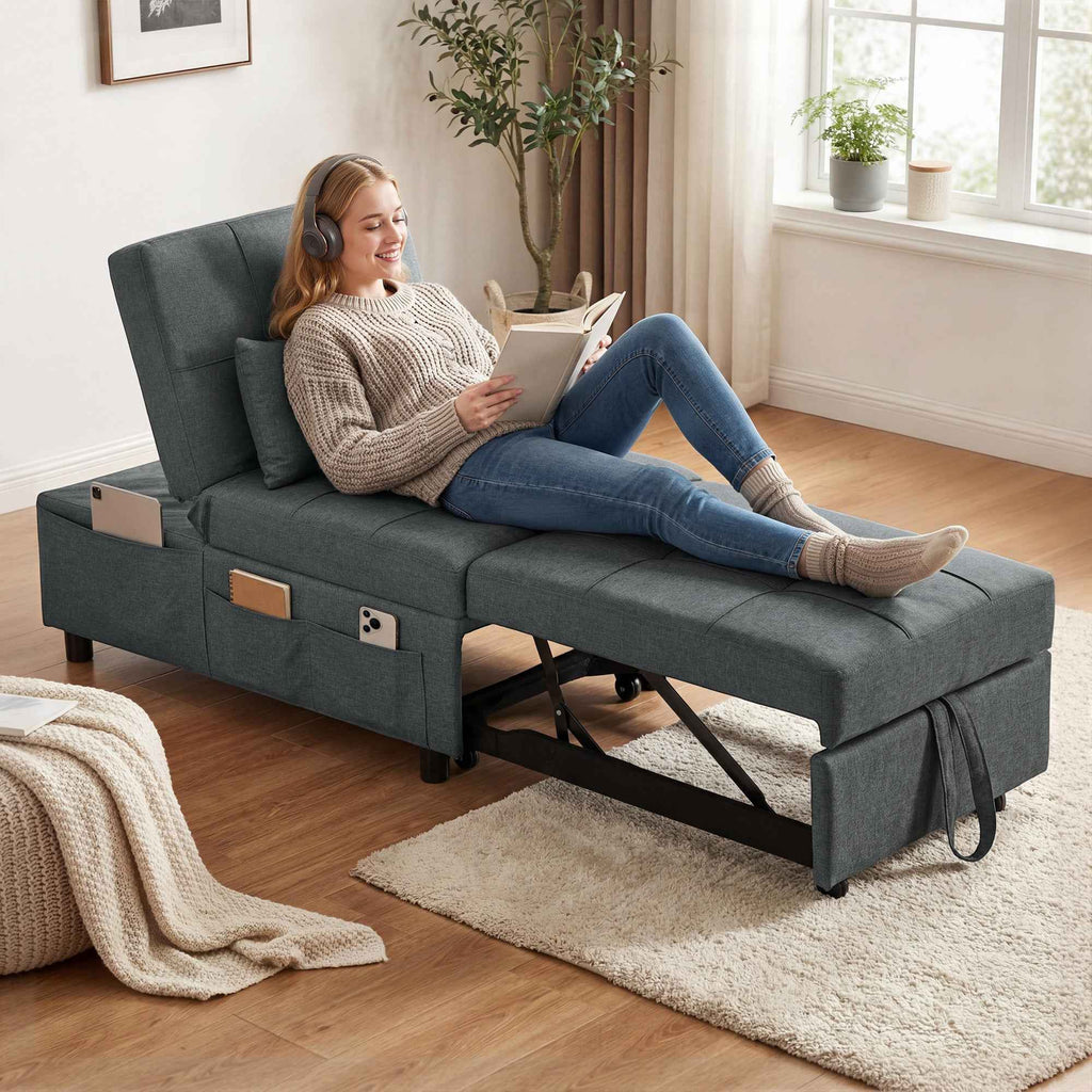4-in-1 Reclining Single Sofa Bed, Grey
