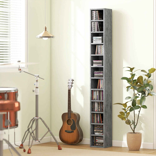 HOMCOM 12-Tier CD Storage Cabinet for 204 CDs, MDF and Chipboard, 21x20x175 cm, Grey