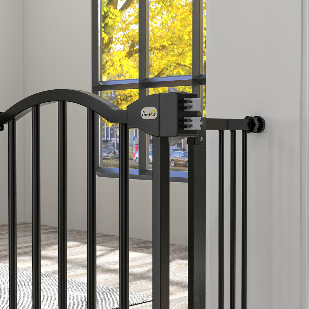 PawHut Extendable Dog Gate Without Screws Adjustable from 74-100 cm High 78 cm in Metal, Black - Borgè