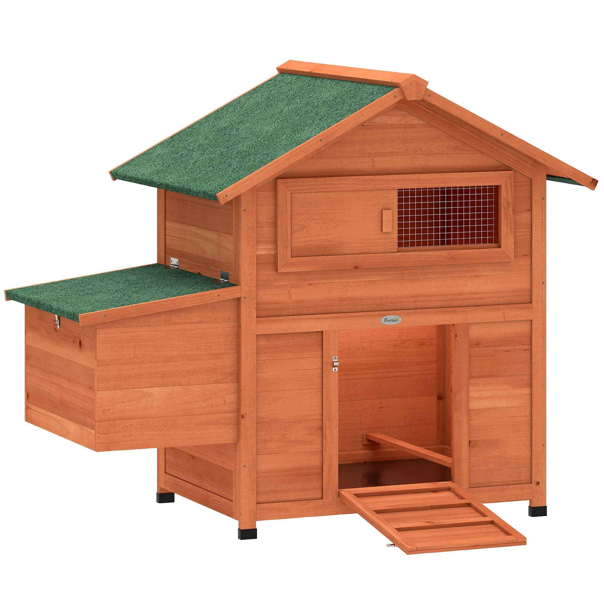 PawHut Wooden Chicken Coop with Nest, Waterproof Roof, Removable Tray, 2 Perches, Ramp, Window, for 2 Chickens, Ducks, Orange