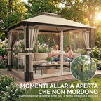 Outsunny Gazebo 3x3.6m with Mosquito Net, Curtains, Double-Layer Roof, Khaki