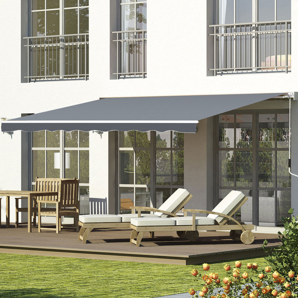 Manually Roll Up Outdoor Awning in Aluminum and Polyester, 2.5x2 m, Gray and White