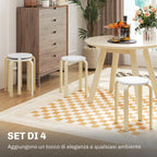 Set of 4 Stackable Round Wooden Stools, White, Ø40x45 cm