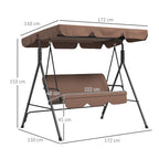 3 Seater Garden Swing with Tilting Sun Canopy and Cushions, 172x110x153 cm, Brown and Black