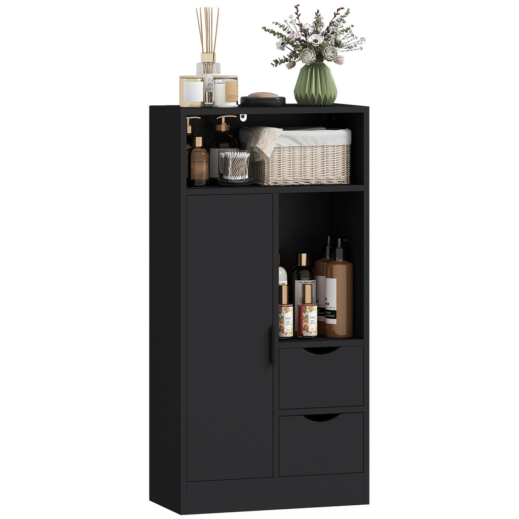 HOMCOM Bathroom Cabinet with 2 Drawers, Open Compartment and Adjustable Shelves for Small Spaces, 50x25x100 cm, White