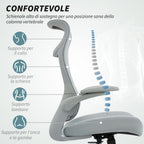 Ergonomic Office Chair with Adjustable Armrests, Mesh Backrest and Headrest, Grey