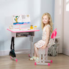Children's Desk with Height-Adjustable Chair for 6-12 Years Old, Steel and MDF, Pink