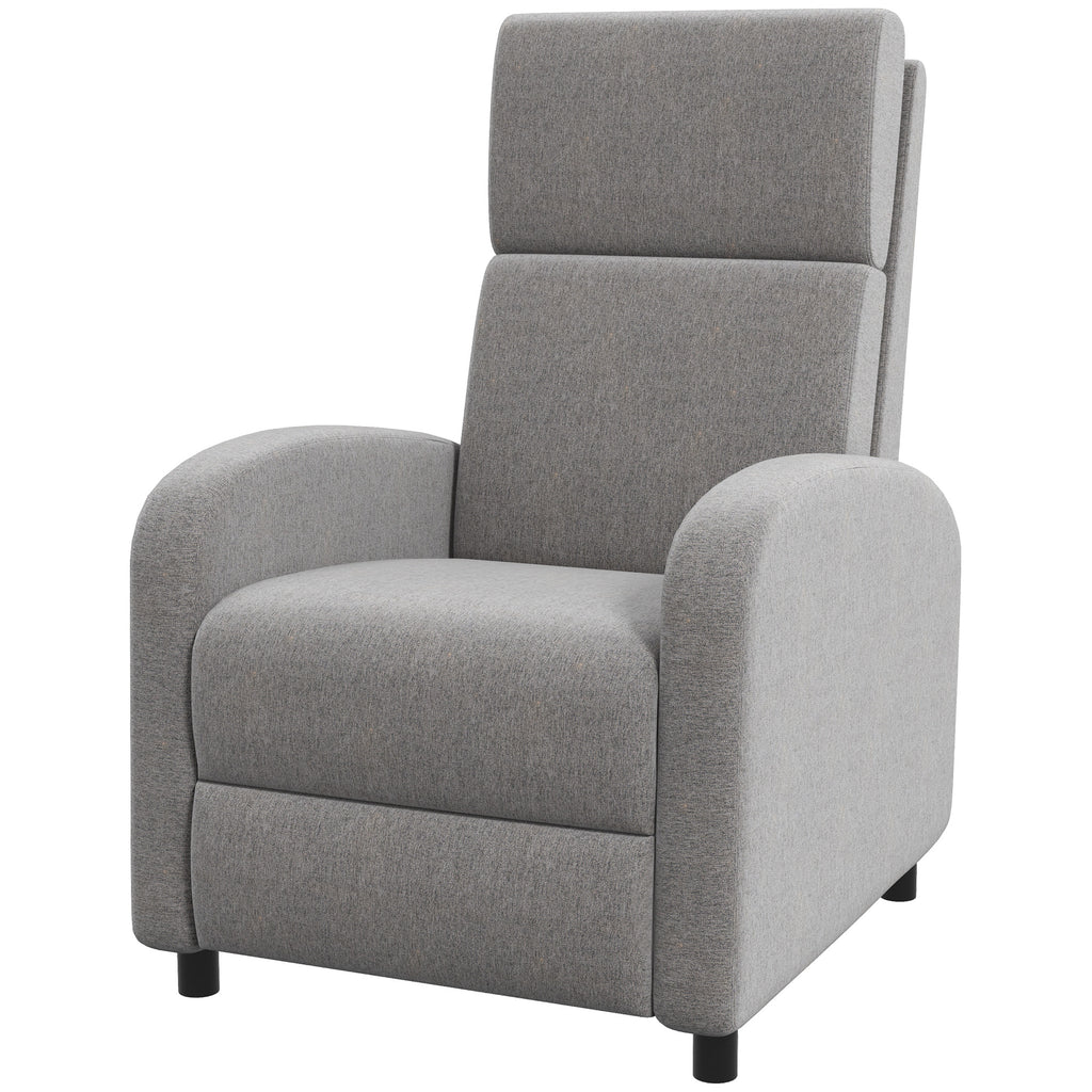 160° Reclining Armchair in Linen Effect Fabric with Square Armrests, 64x86x102 cm, Grey - Borgè
