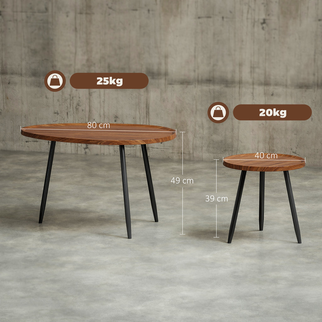 Set of 2 Nesting Coffee Tables in Wood and Metal, Dark Wood Color