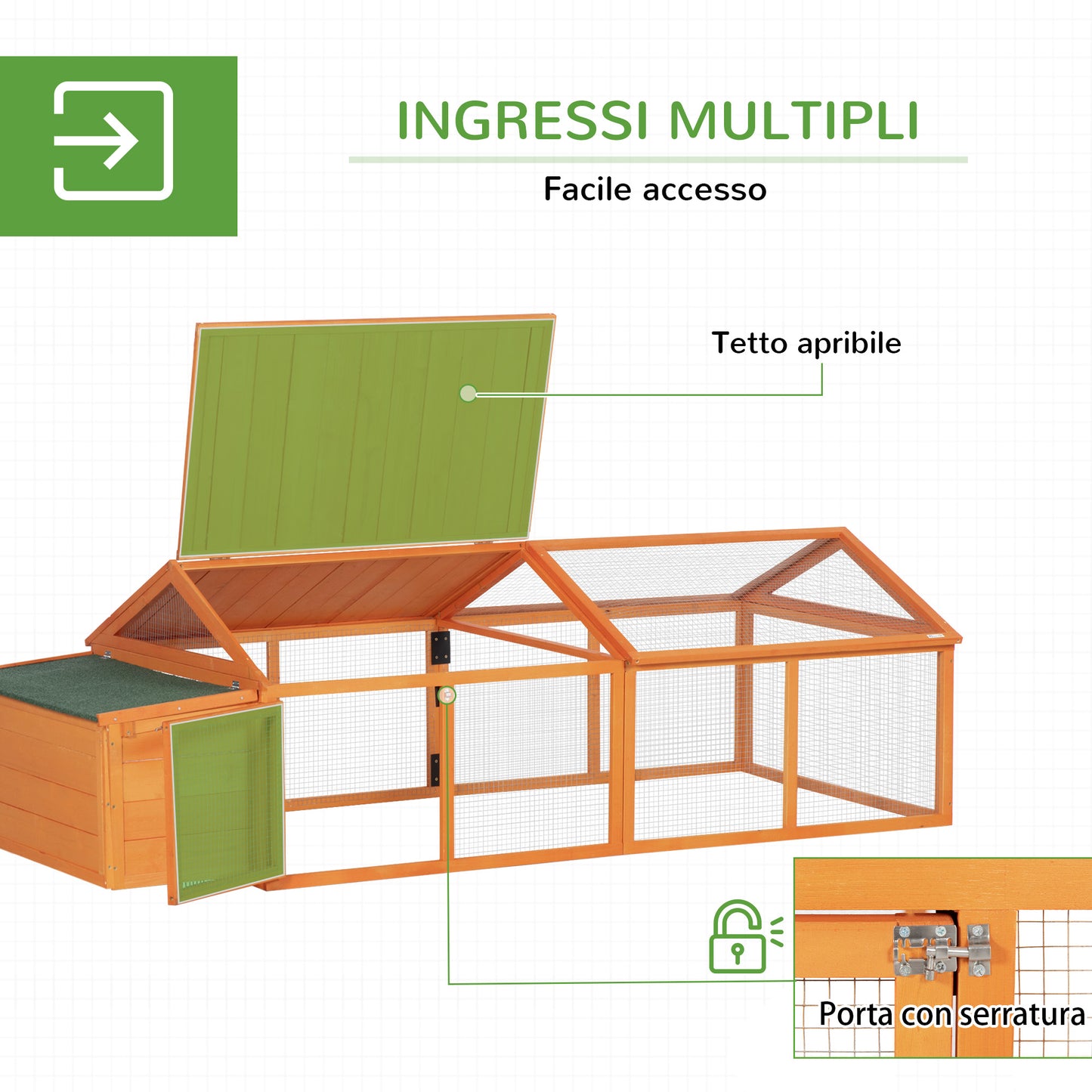 Wooden Chicken Coop for 4-8 Chickens with Wire Mesh and Opening Roof, 240x112. 5x76 cm, Orange