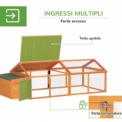 Wooden Chicken Coop for 4-8 Chickens with Wire Mesh and Opening Roof, 240x112. 5x76 cm, Orange