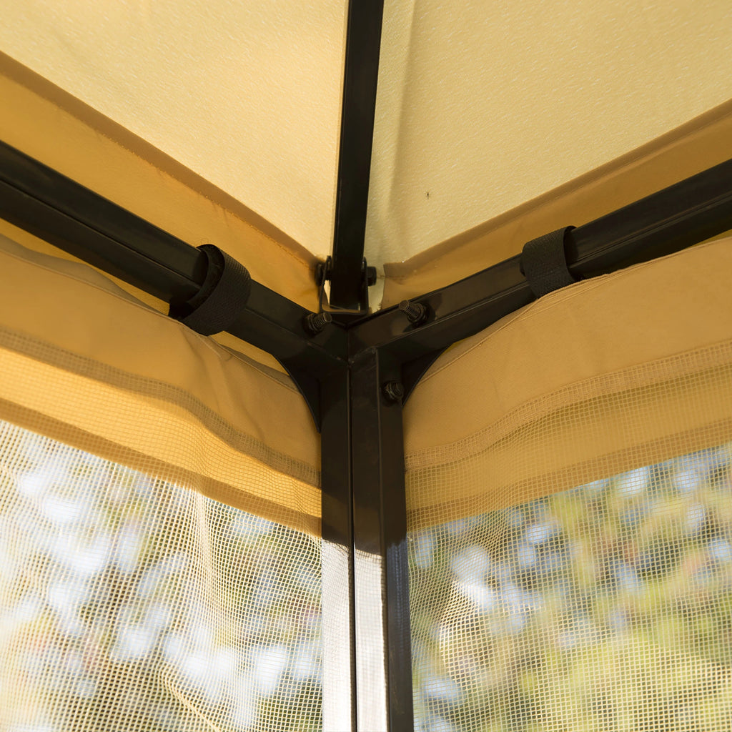 Garden Gazebo 3x3m with Mosquito Net, Steel Frame and Double Roof, Beige - Borge' Group Limited