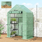 Outsunny Garden Greenhouse with 2 Shelves, 3 Levels, and Zip Entrance, Steel and PE, 142x73x195 cm, Green