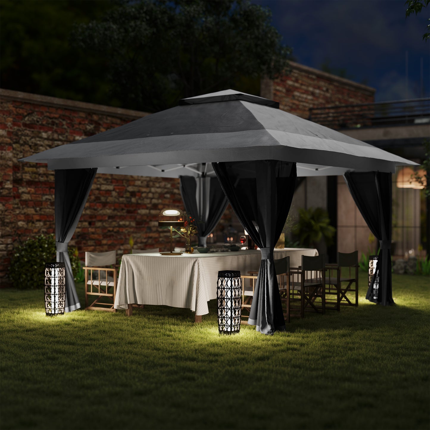 Pop Up Gazebo 3.6x3.6 m with Walls, Adjustable Height and UPF50+ Protection, Bag with Wheels, Grey