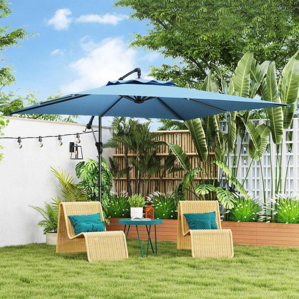 Outsunny 3x3.25m 360° Adjustable Off-Center Garden Umbrella, Light Blue