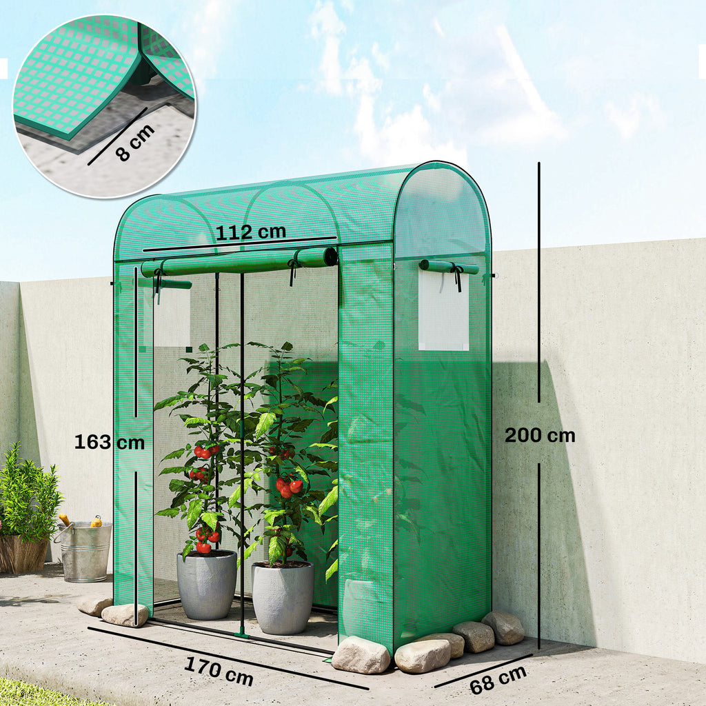 Outsunny Garden Greenhouse with PE Lining, Roll-Up Door and Mesh Windows, 170x68x200 cm, Green