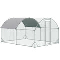 PawHut Galvanized Metal Chicken Run with Roof and UV Cover, 280x380x197 cm, Silver