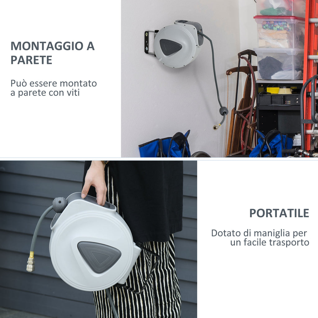 Automatic Hose Reel 10m + 90cm with Φ1/4'' Connection, Wall Mounted and 180° Rotatable, Grey