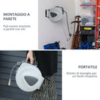 Automatic Hose Reel 10m + 90cm with Φ1/4'' Connection, Wall Mounted and 180° Rotatable, Grey