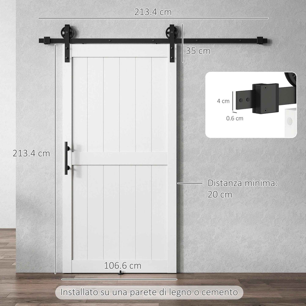 HOMCOM Country Style Sliding Door with Track and Handle in Wood and Steel, 106.6x213.4 cm, Black and White