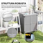Outsunny Outdoor Storage Cabinet, Wooden Tool Shed with Shelf, with 2 Doors for Garden, Patio, Grey
