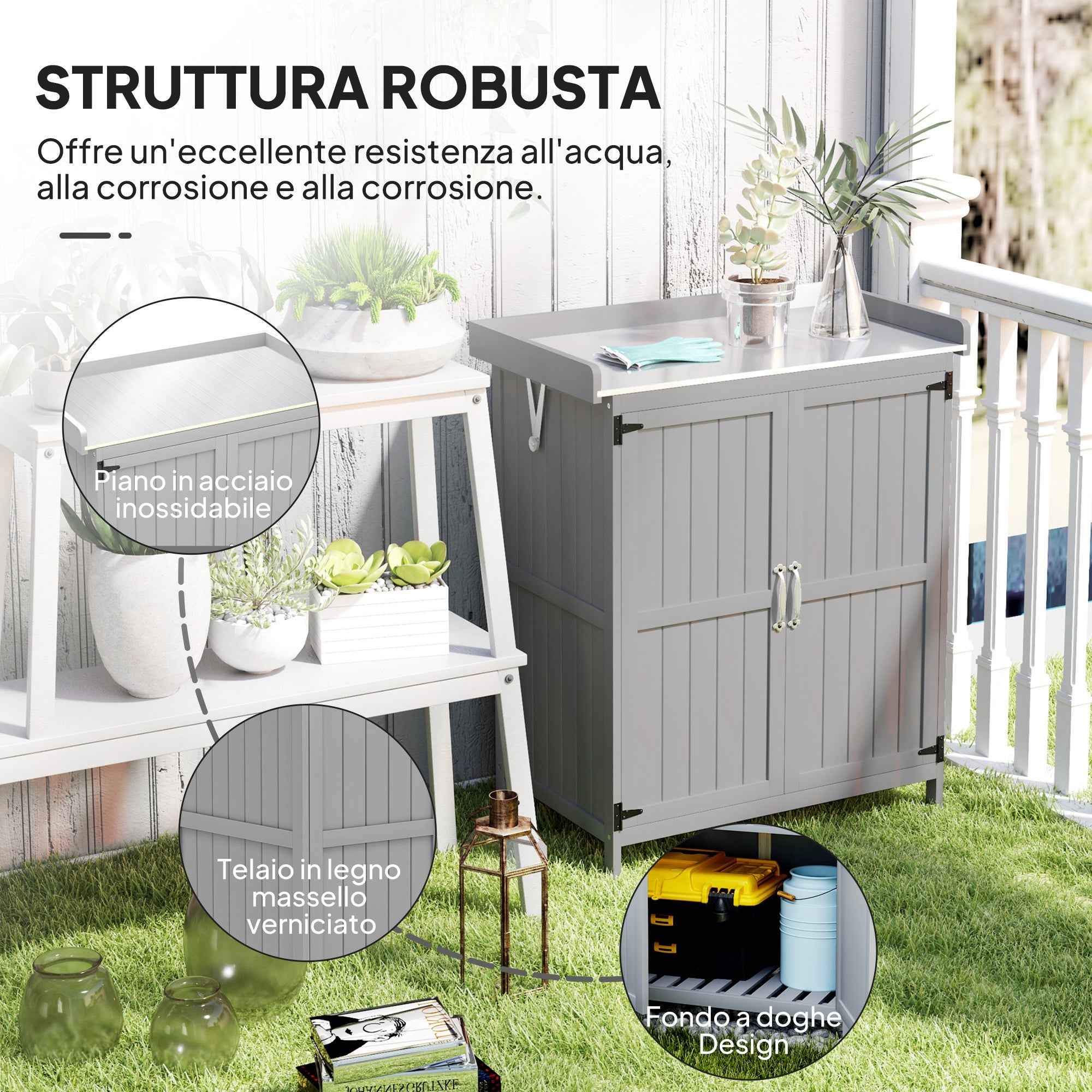Outsunny Outdoor Storage Cabinet, Wooden Tool Shed with Shelf, with 2 Doors for Garden, Patio, Grey
