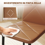 Set of 4 Modern High-Back Dining Chairs in Faux Leather and Steel, 41x50x97 cm, Brown