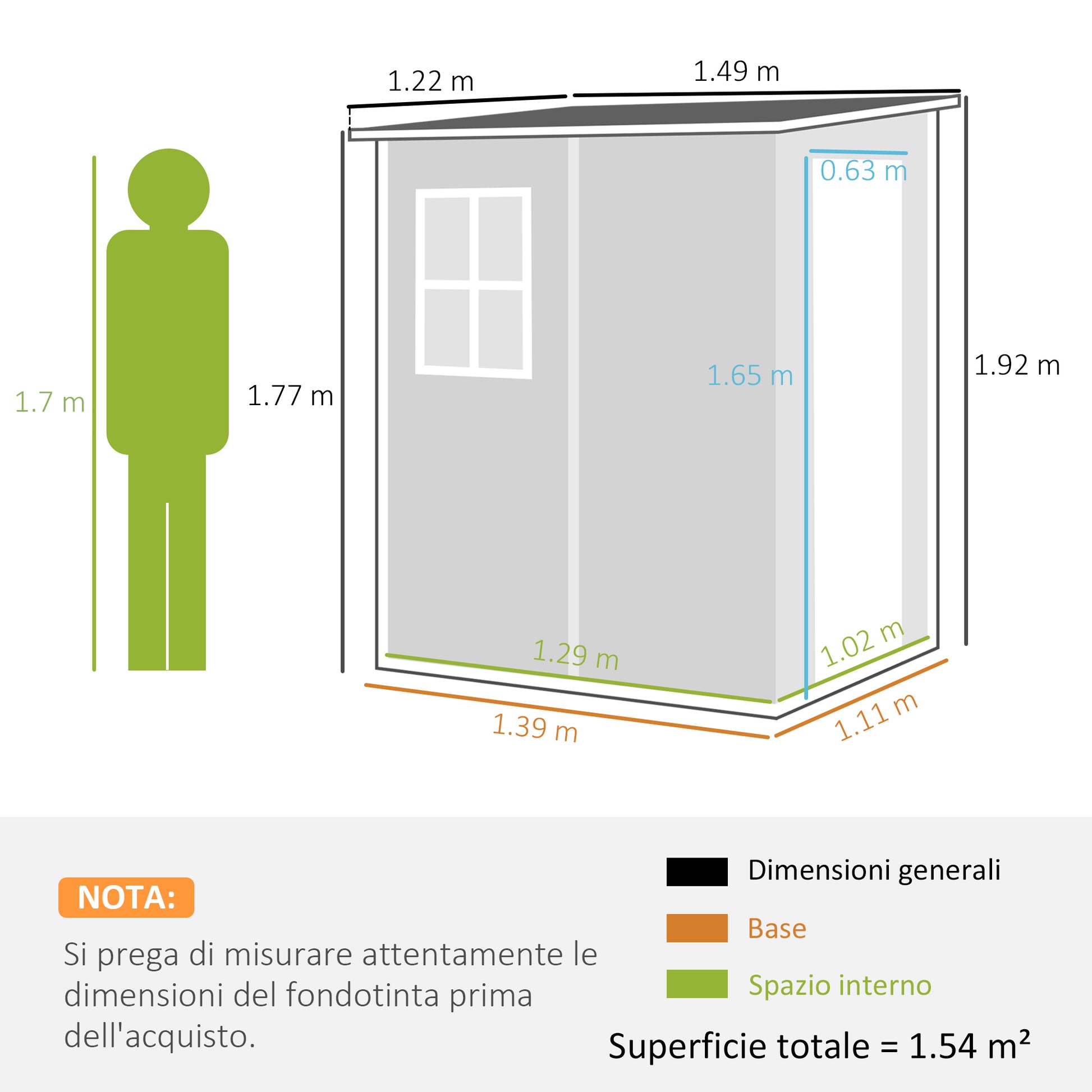 Outsunny Garden Shed with Window and Double Door, in Aluminum and PP, 122x149x192 cm, Gray - Borgè