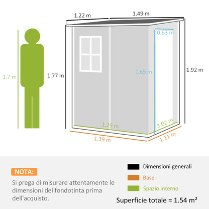 Outsunny Garden Shed with Window and Double Door, in Aluminum and PP, 122x149x192 cm, Gray - Borgè