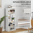 5-Shelf Bookcase Cabinet with 3 Flexible Shelves, in Wood, 60x24x133.5 cm, White
