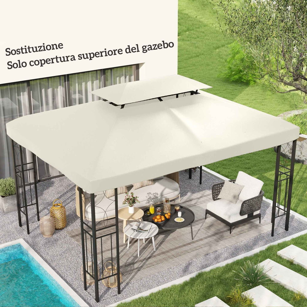 Outsunny 3x4m Waterproof Polyester Garden Gazebo Cover Replacement Roof, Beige