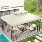 Outsunny 3x4m Waterproof Polyester Garden Gazebo Cover Replacement Roof, Beige