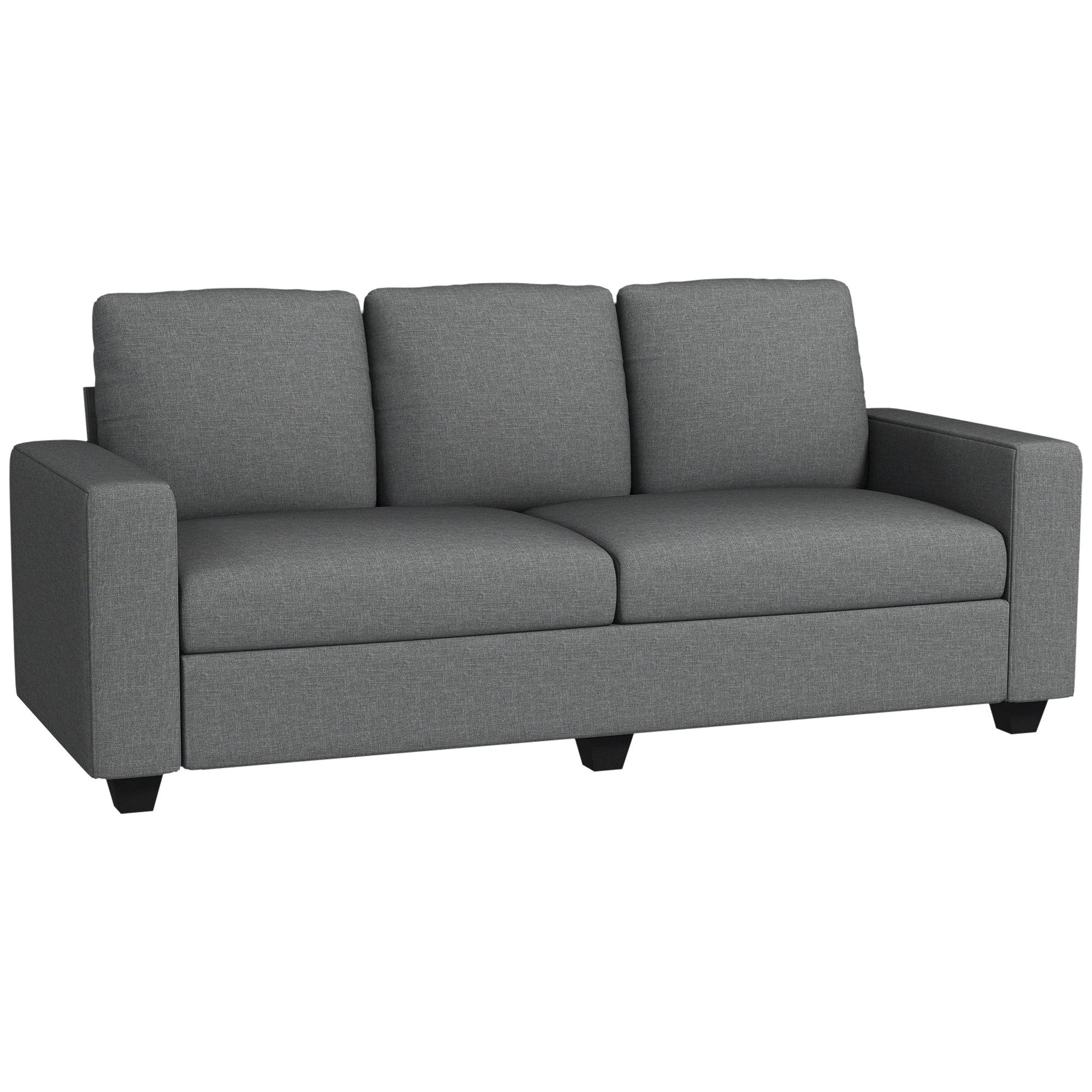 3 Seater Fabric Sofa with Padded Cushions and Linen Effect Upholstery, 237x94x102cm, Grey