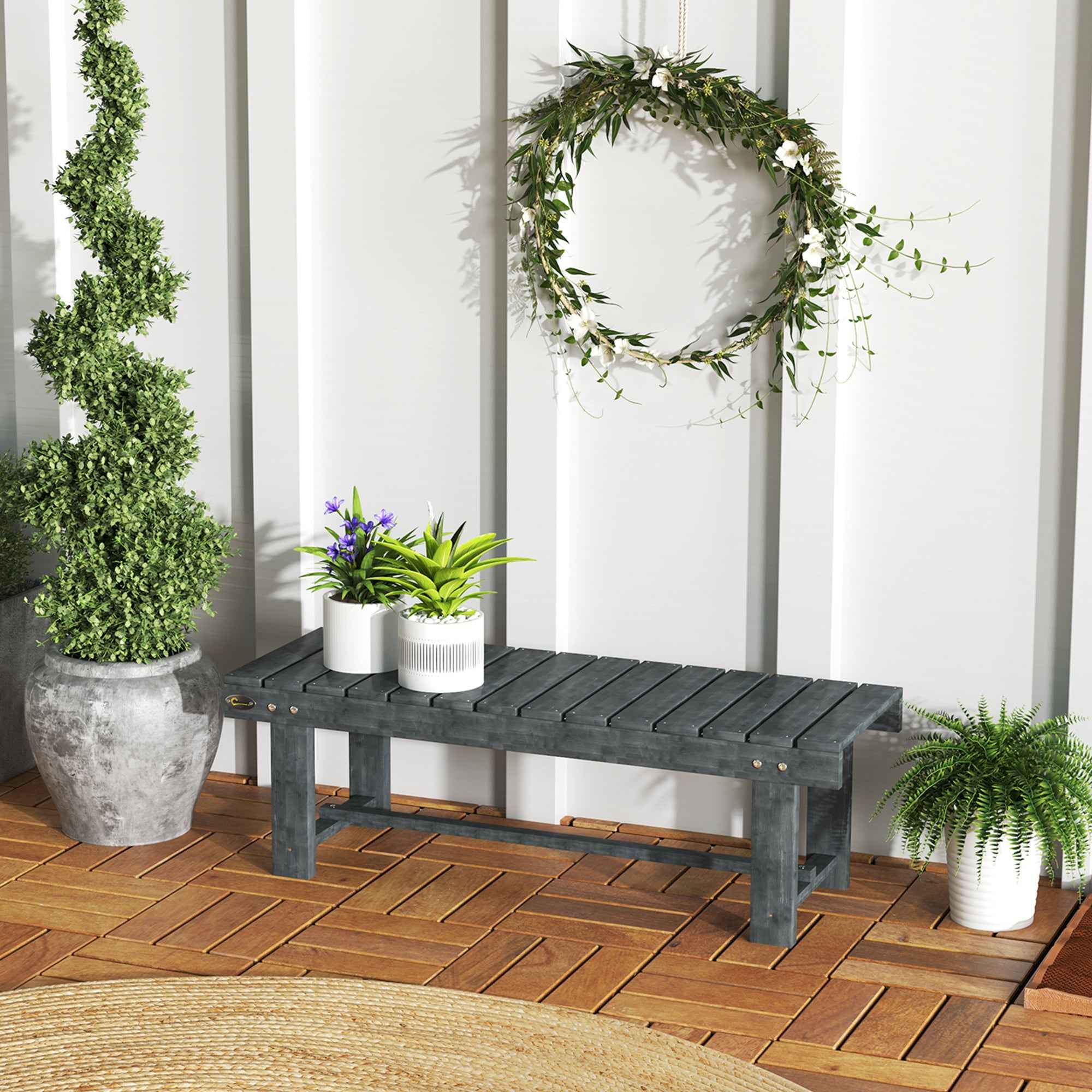 Outsunny 2-Seater Waterproof Garden Bench in Fir Wood, 110x38x35 cm, Grey