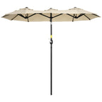 Double Tilting Garden Umbrella with Crank Opening, 295x152x222 cm, Khaki
