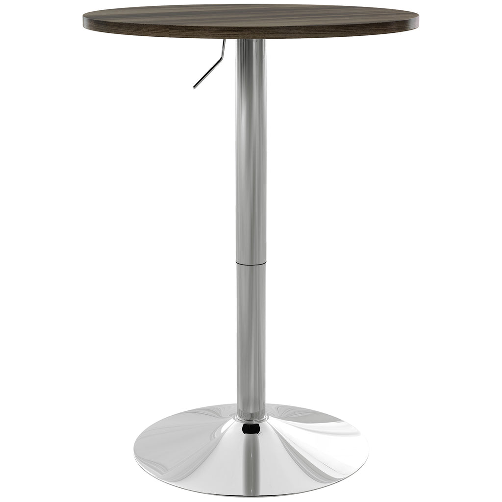 High Bar Table with Adjustable Height, Swivel Top and Steel Base, Ø60x69-91cm, Brown