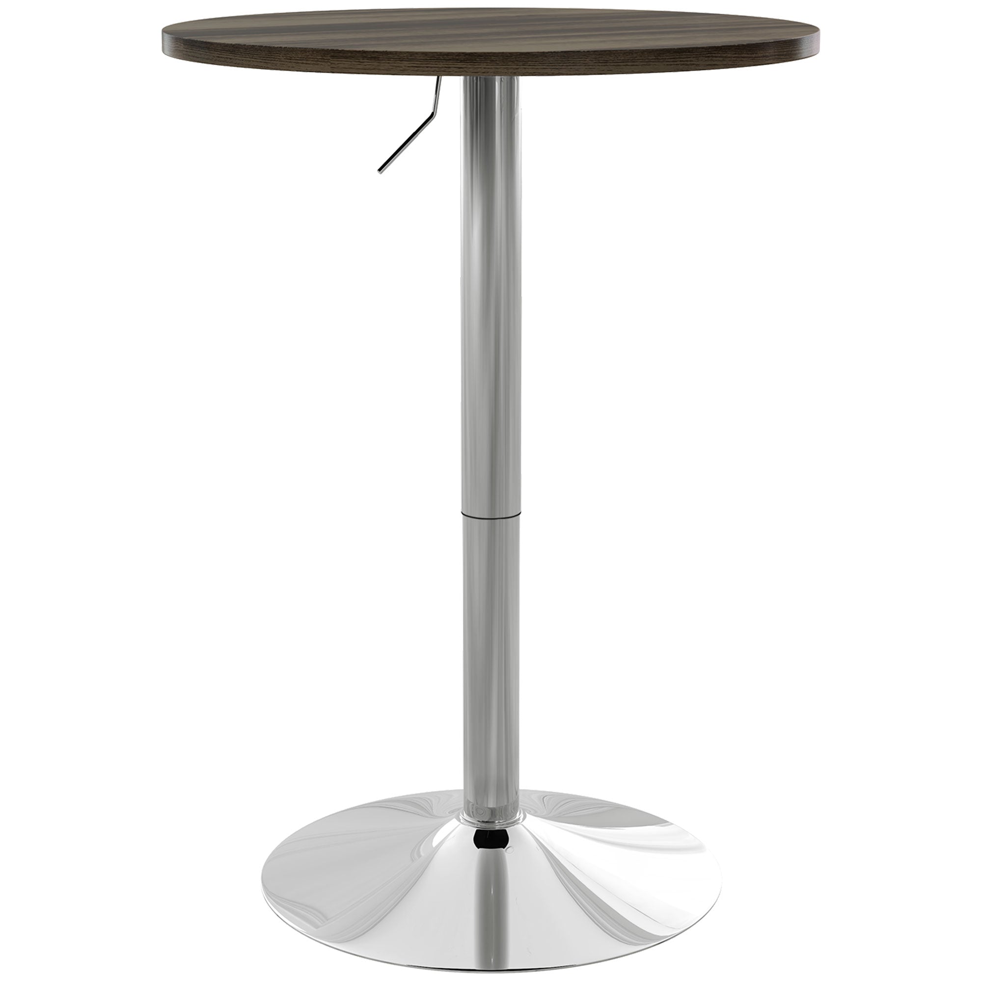 High Bar Table with Adjustable Height, Swivel Top and Steel Base, Ø60x69-91cm, Brown
