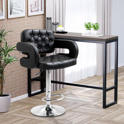 High Bar Stool with Backrest and Armrests, Swivel with Adjustable Height and Footrest, Black Faux Leather