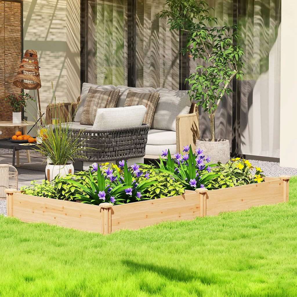 Outsunny Vegetable Garden in Box with Central Divider and Open Bottom, in Fir Wood, 235x121x26 cm, Wood Color