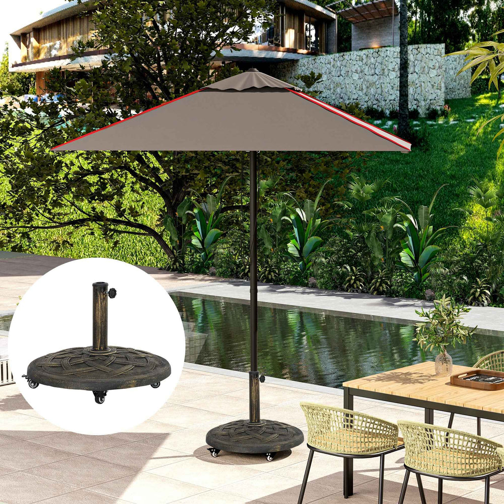 Outsunny 20kg Round Resin Umbrella Base with Wheels and Brakes, Bronze