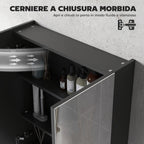 Bathroom Wall Cabinet with 2 Doors, Mirror and 2 Internal Shelves in MDF, 60x15x75 cm, Black