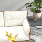 Outsunny 3-Piece Garden Set with Chaise Longue, Sofa, Cushions and Coffee Table, in Rattan and Steel, Cream White and Wood