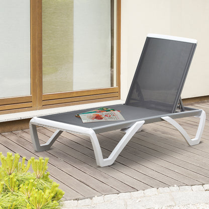 Outsunny sun bed with reclining backrest and rear wheel, 195x67.5x33 cm, gray and white - Borgè