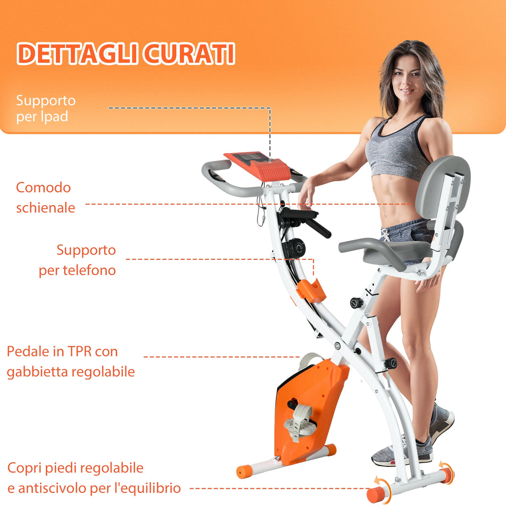 Folding Exercise Bike with 8-Level Magnetic Resistance, Heart Rate Sensor, 2.5kg Flywheel, Orange