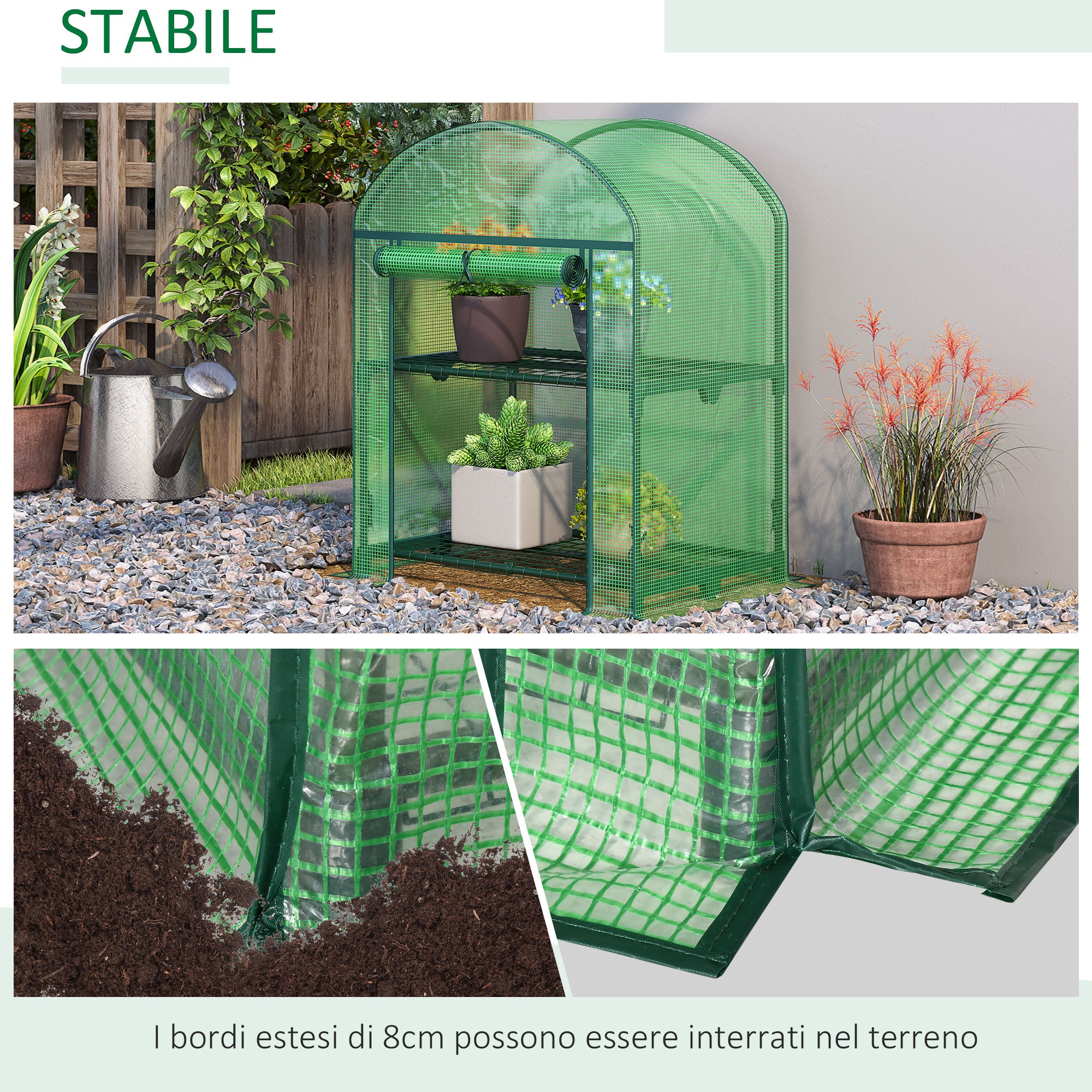 Outsunny Mini Garden Greenhouse with 2 Metal Shelves and PE Cover, 69x49x92cm, Green