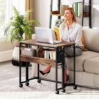 HOMCOM Folding Desk on Wheels 80 x 50 cm with Shelf and Storage Bag, Rustic Brown